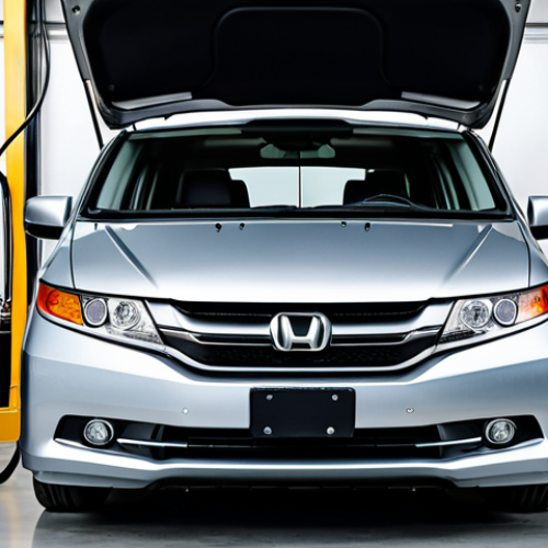 Home 4 A professional mechanic, fully clothed in work attire, performing an oil change on a Honda Odyssey in a clean garage. Safe for work, appropriate content, perfect anatomy, professional setting.