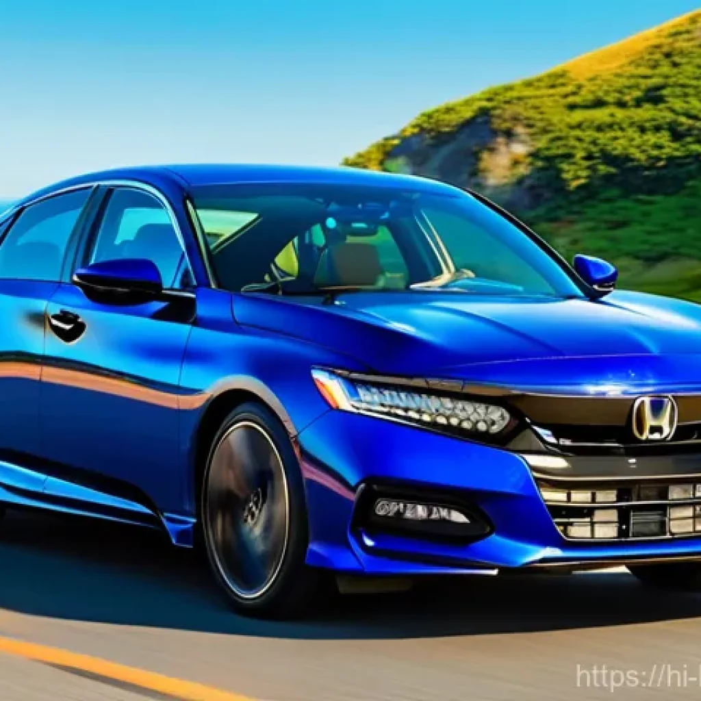 혼다 어코드 스포츠 모델 리뷰 - **Prompt:** "A sleek and sporty Honda Accord Sport, in a vibrant metallic blue color, is captured at...