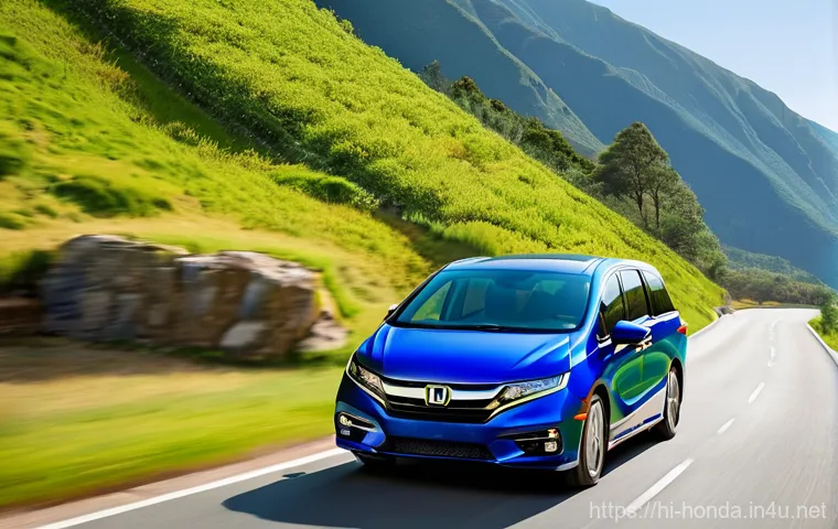 혼다 오디세이의 장거리 주행 성능 - **Prompt:** "A vibrant, clean interior of a modern Honda Odyssey minivan, showcasing a happy family ...